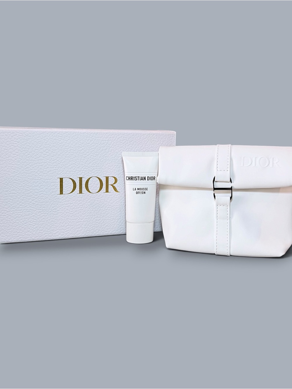 Dior Beauty White Foldover Cosmetic Pouch + La Mousse Off/On Mini Gift Set